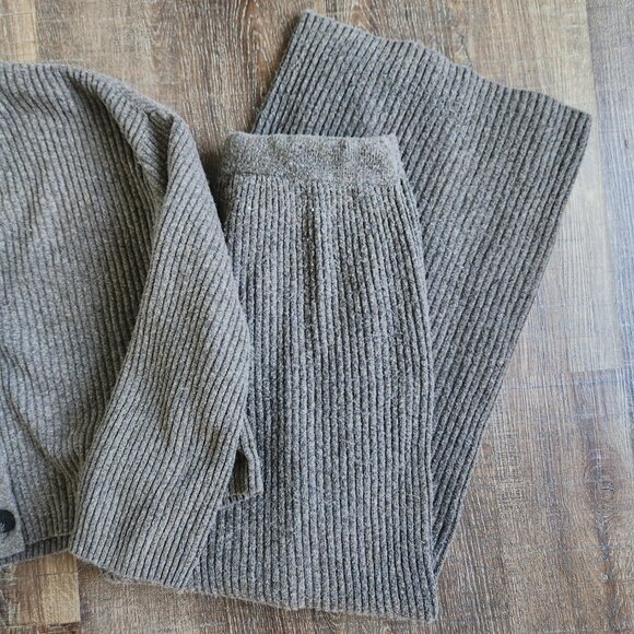 UpWest NWT Size M Comfy Cropped Ribbed Cardigan & Sweater Pant Set Brown Heather - Picture 4 of 15